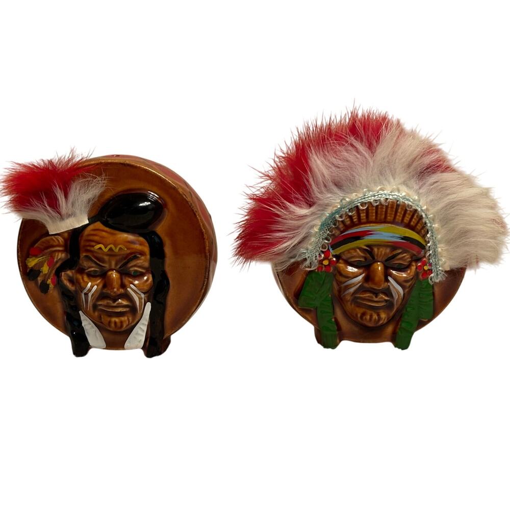 Vintage Native American Head Drums Salt & Pepper Shakers ANCO Japan